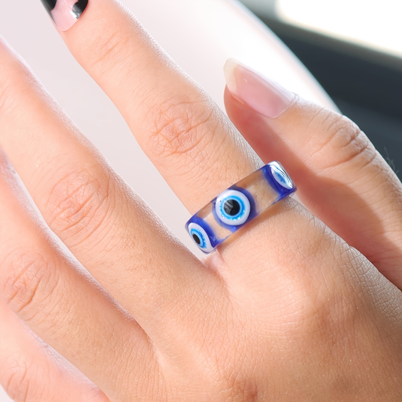 Vintage Evil Eye Resin Ring for Casual Wear